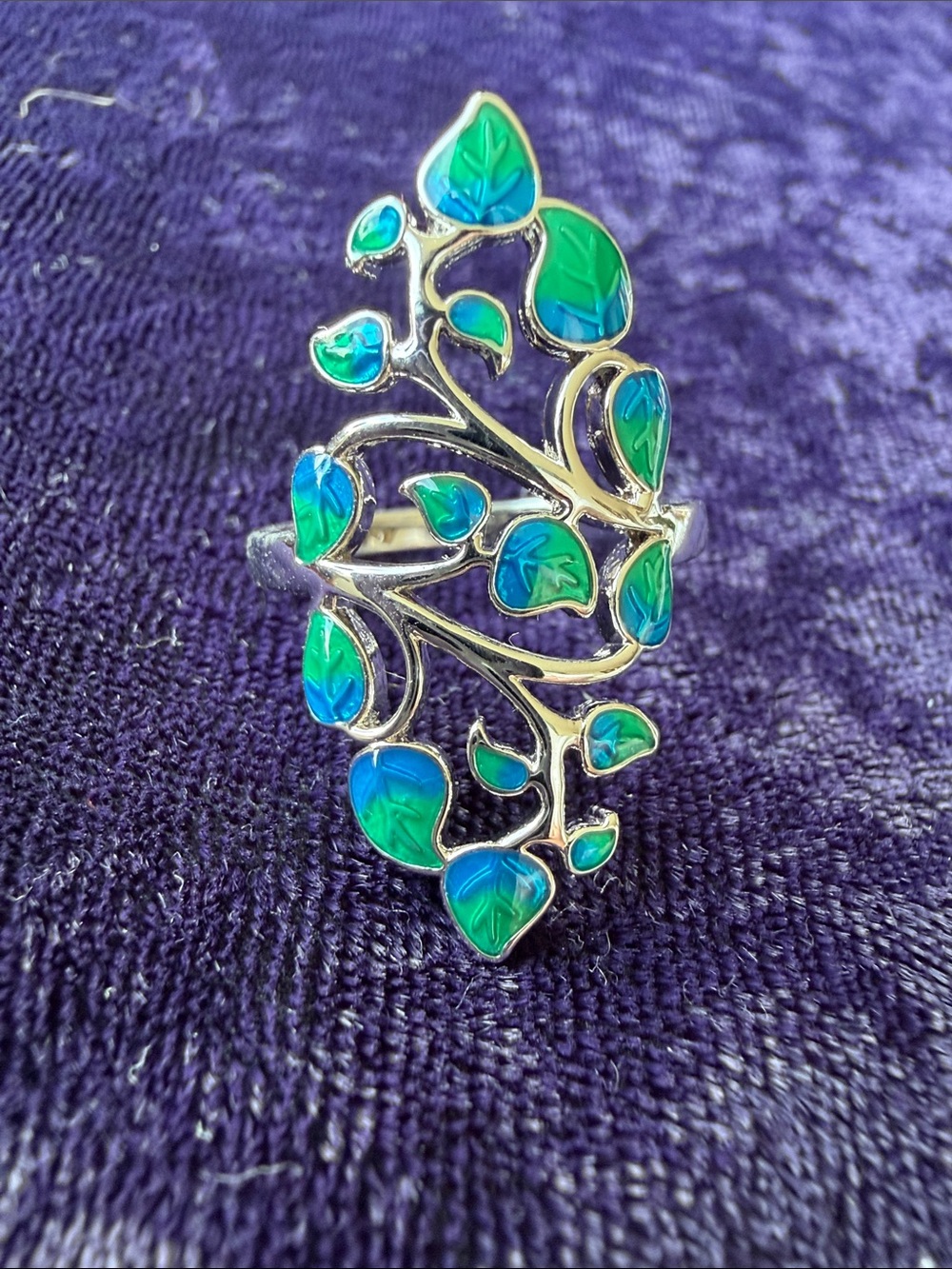 New 925 sterling silver tree brunch ring  with enamel size 8